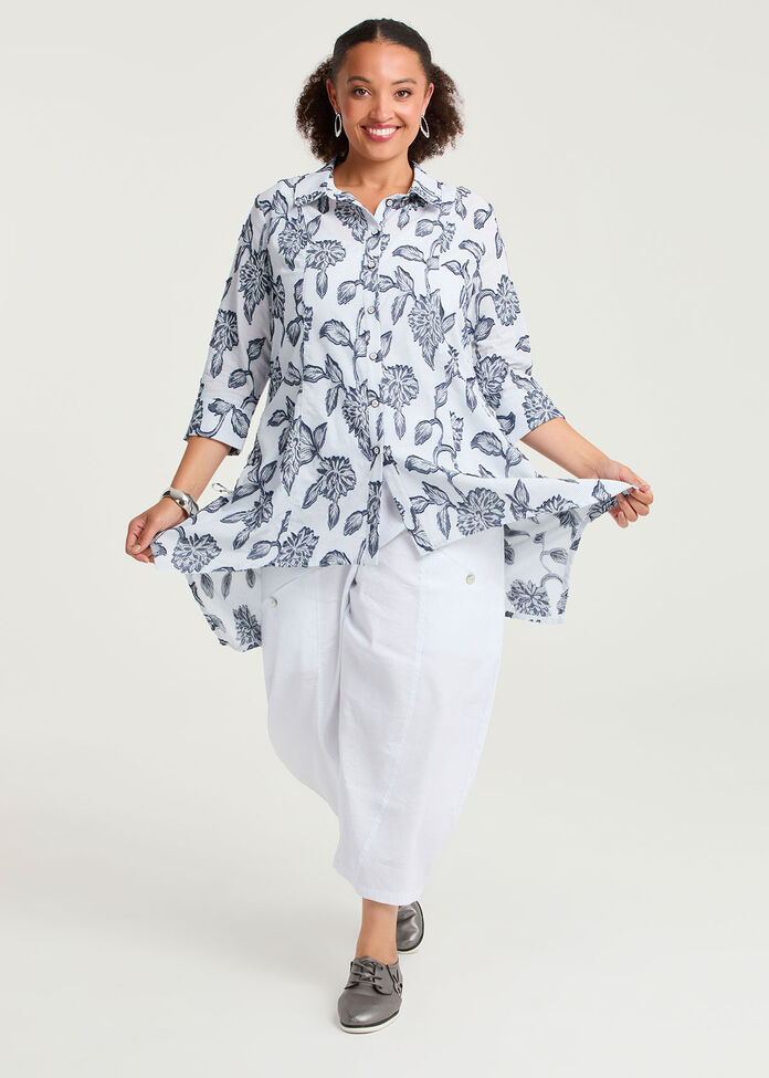 Cotton Floral Stripe Aria Shirt, , hi-res