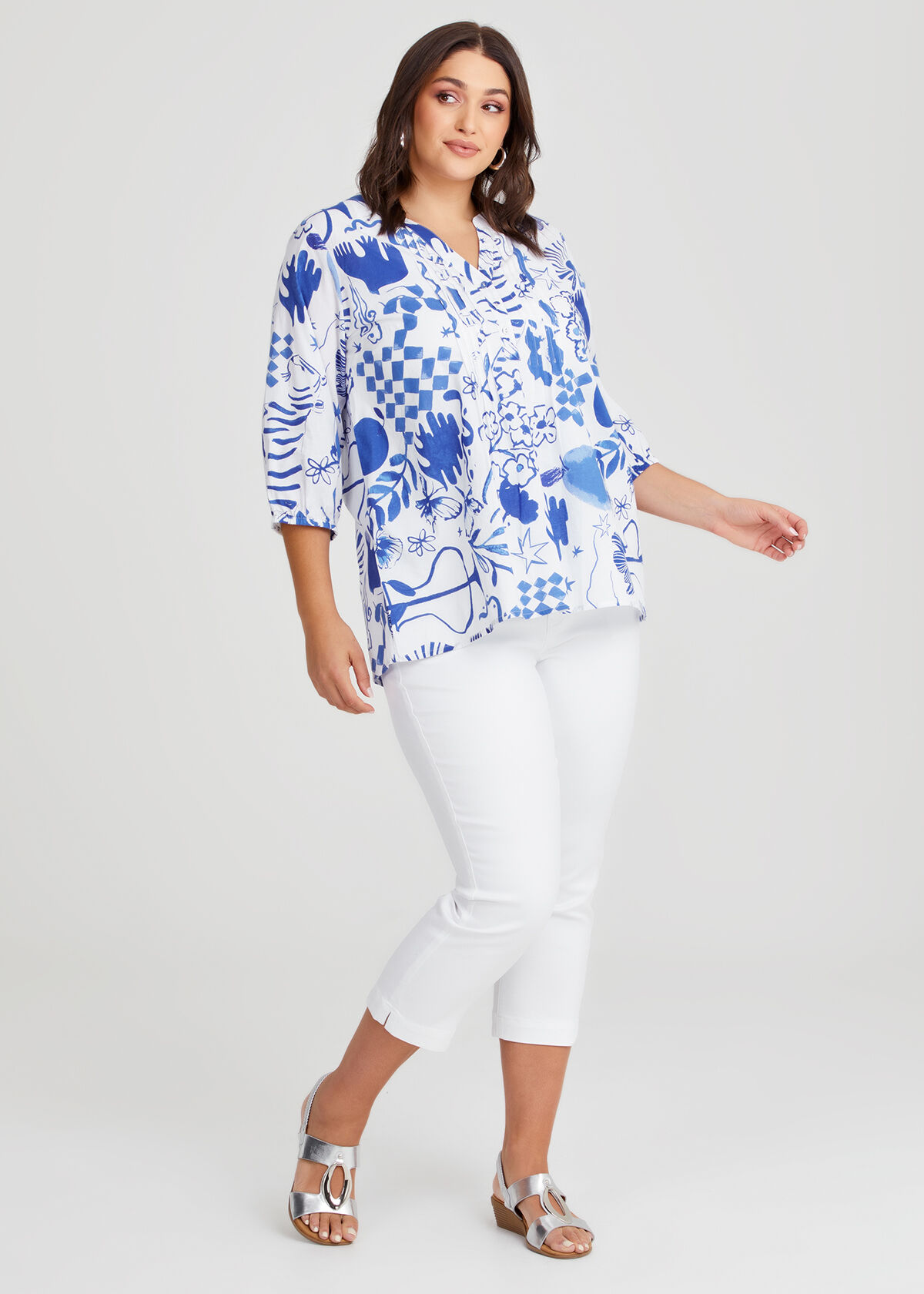 Shop Plus Size Cotton Blues Pintuck Top, Multi | Taking Shape NZ