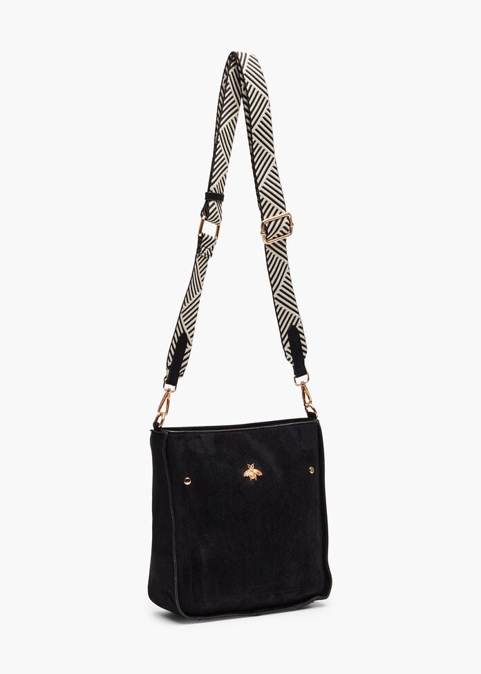 Faux Suede Crossbody, BLACK, hi-res