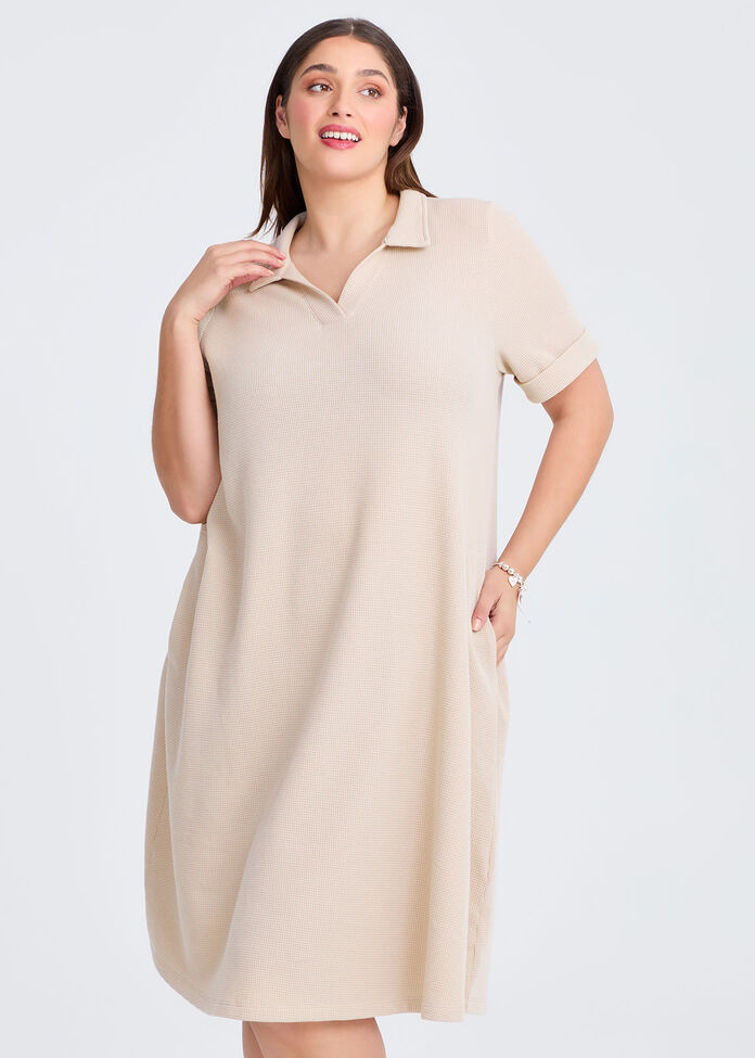 Waffle Collared Dress, , hi-res