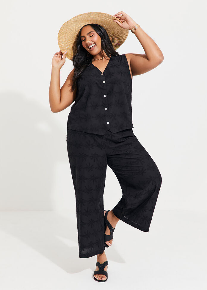 Cotton Palm Embroidered Pant, , hi-res