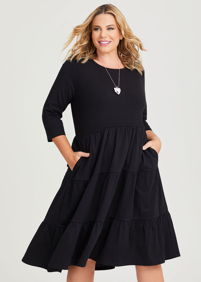 Shop Plus Size Cotton Rib Tiered Dress in Black | Taking Shape AU
