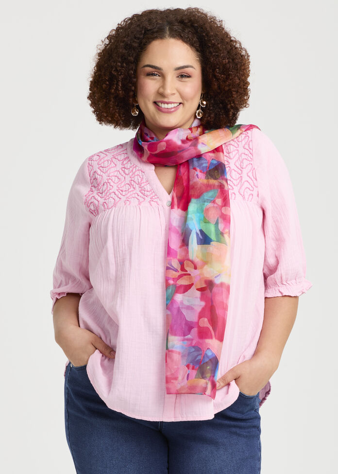 Pretty Floral Silk Scarf, , hi-res