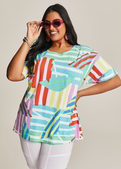 Plus Size Cotton Stripe Umbrella T-shirt