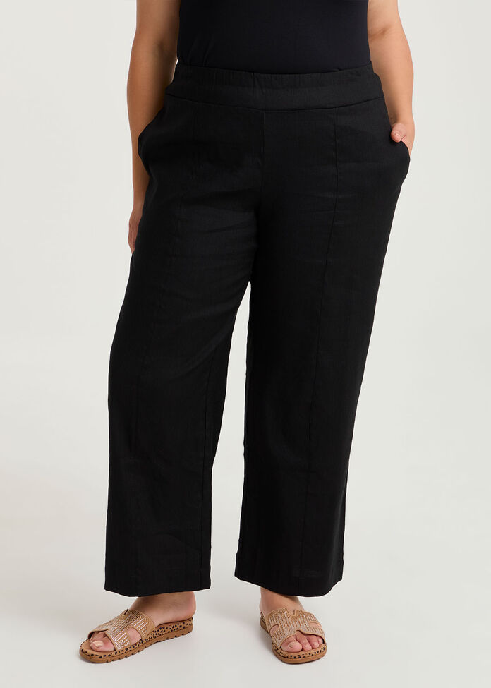 Petite Stretch Linen Relax Wide Pant, , hi-res