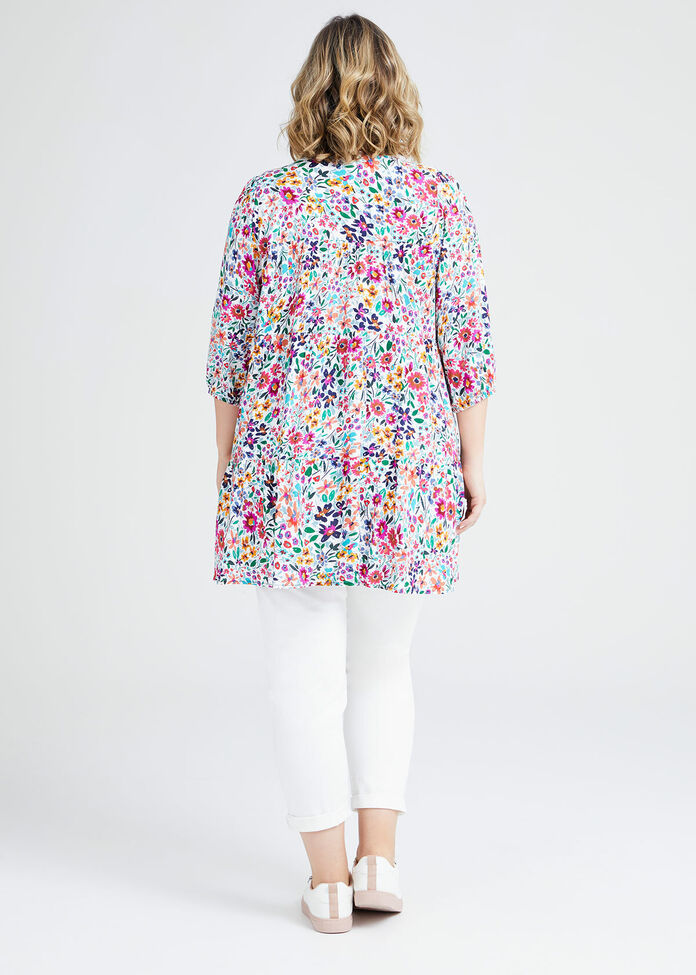Natural Floral Tiered Tunic, , hi-res