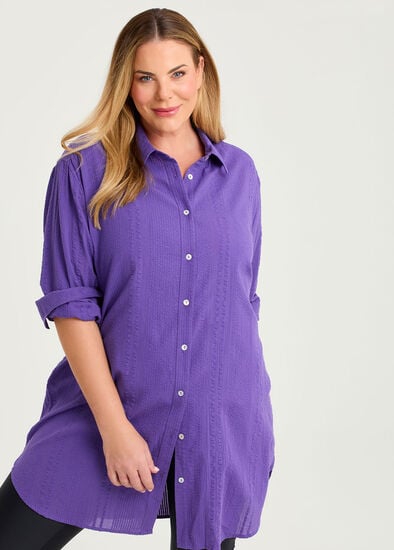 Plus Size Cotton Seersucker Cover Up Shirt