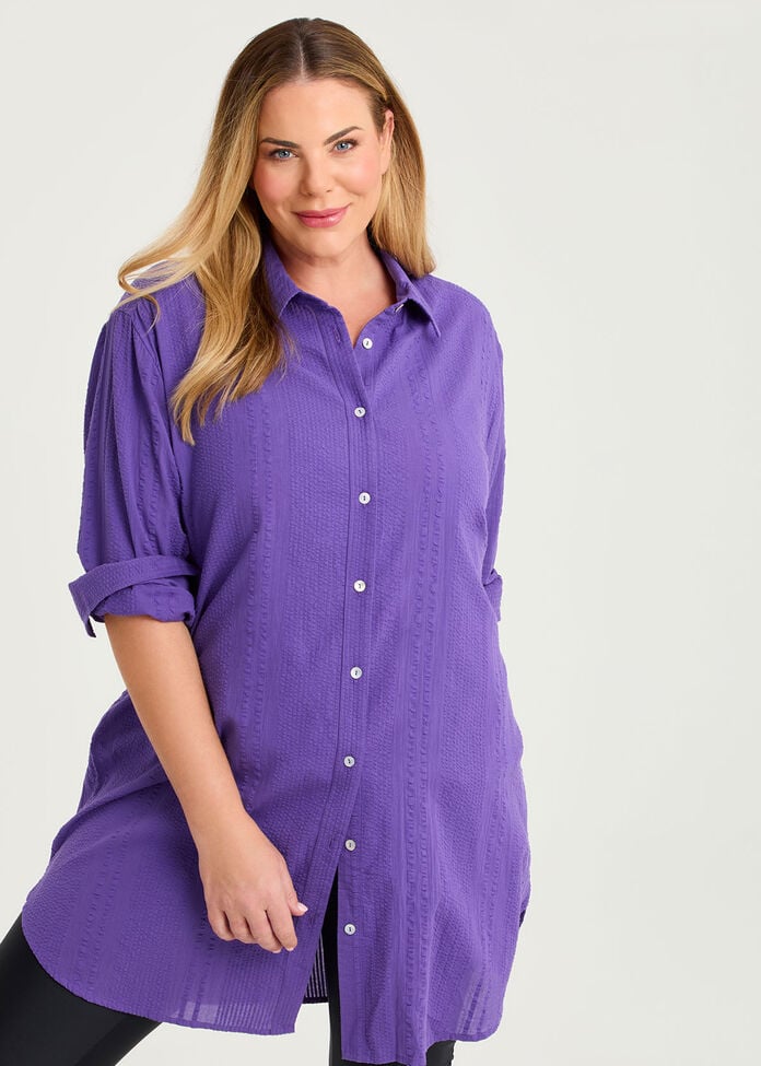 Cotton Seersucker Cover Up Shirt, , hi-res