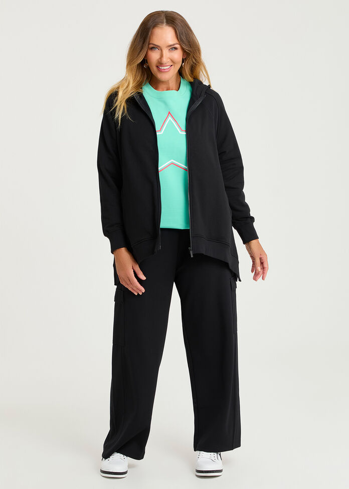 Cotton Blend Zip Through Hoodie, , hi-res