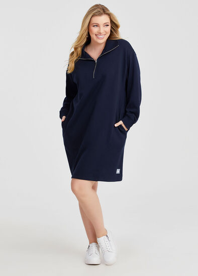 Plus Size Cotton Half Zip Sweat Dress