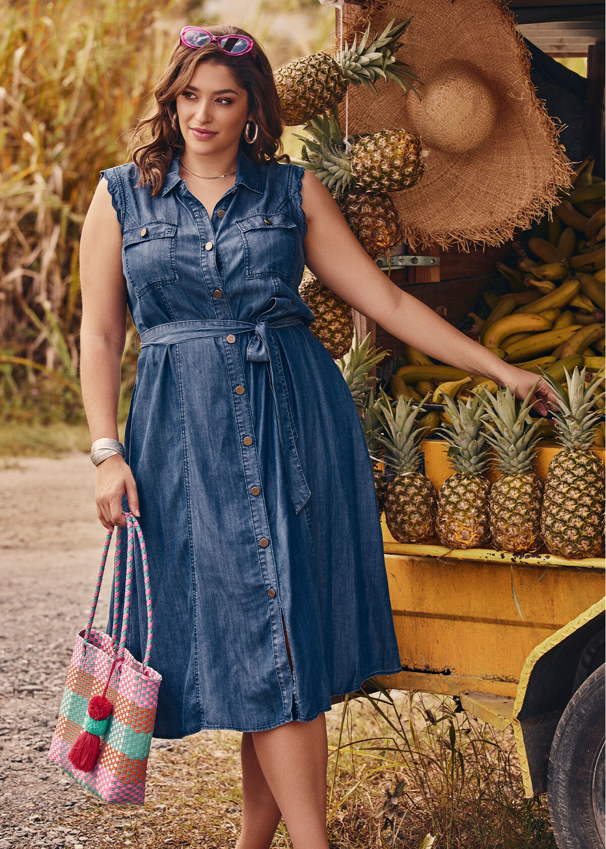 Sleeveless chambray dress new arrivals