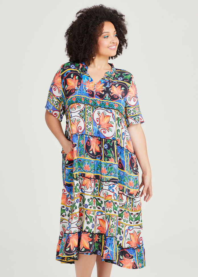 Shop Plus Size Natural Mosaic Tier Dress in Multi | Taking Shape AU