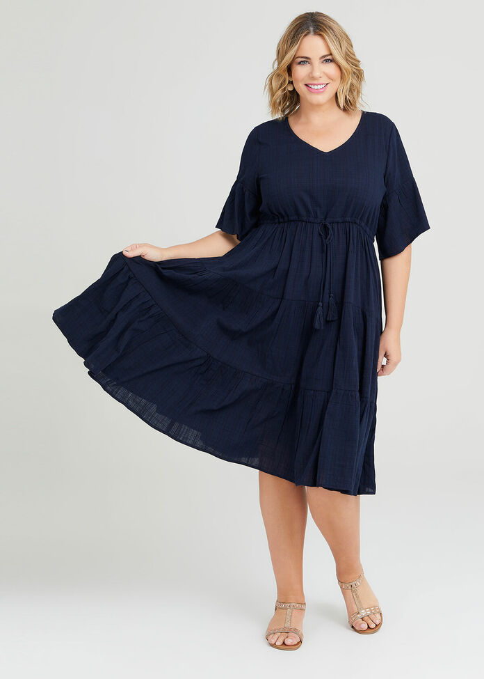 Cotton Blend Self Check Dress, , hi-res