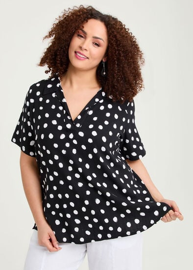Plus Size Natural Polka Dot Collar Top