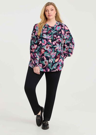 Plus Size Natural Winter Bloom Button Top