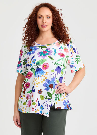 Plus Size Natural Flora Angled Hem Top
