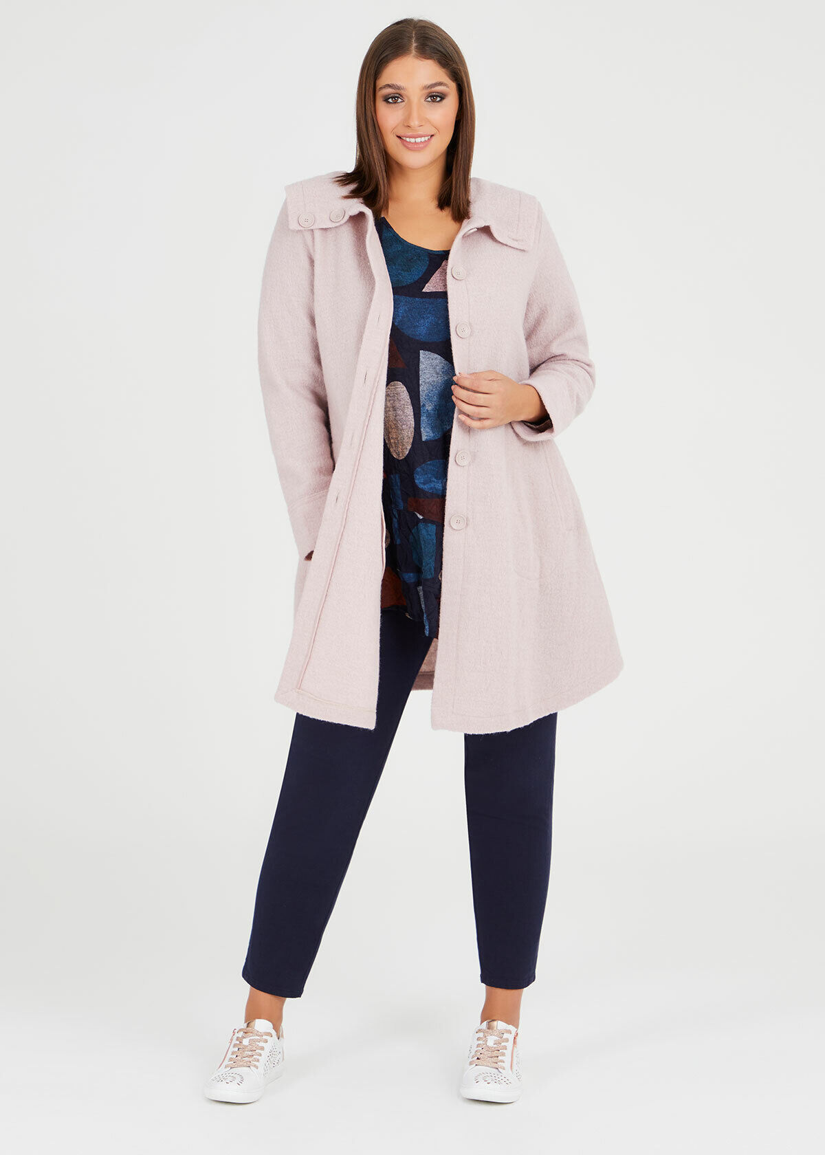 Plus size pink wool coat top