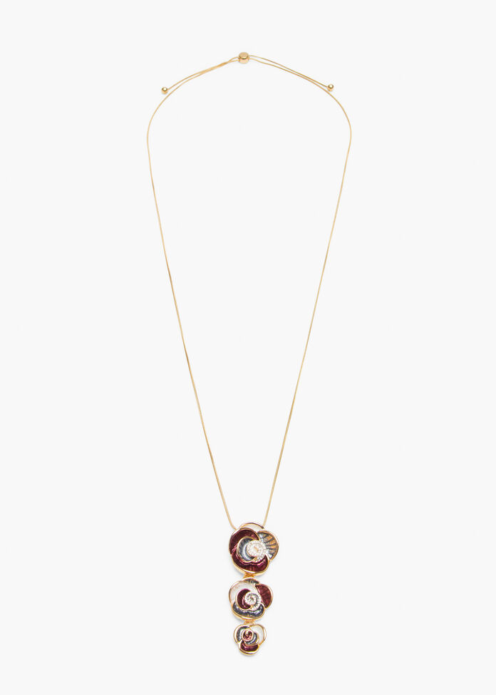Enamel Diamante Rose Necklace, , hi-res
