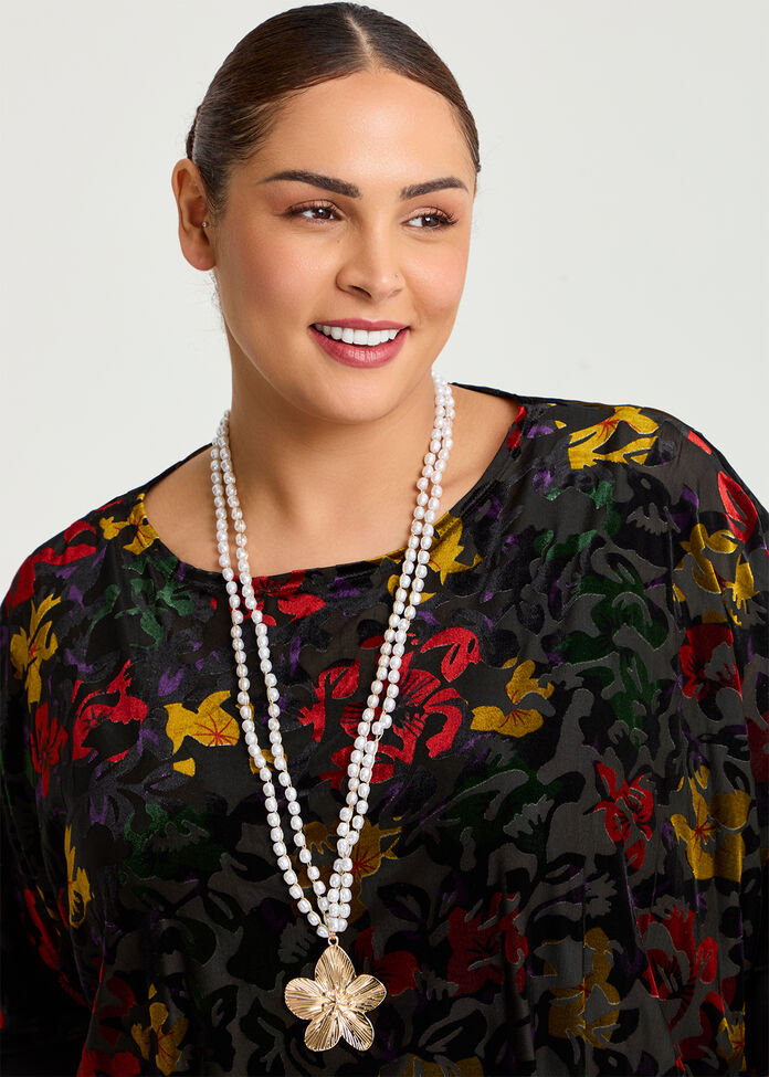 Pearl Flower Long Necklace, , hi-res
