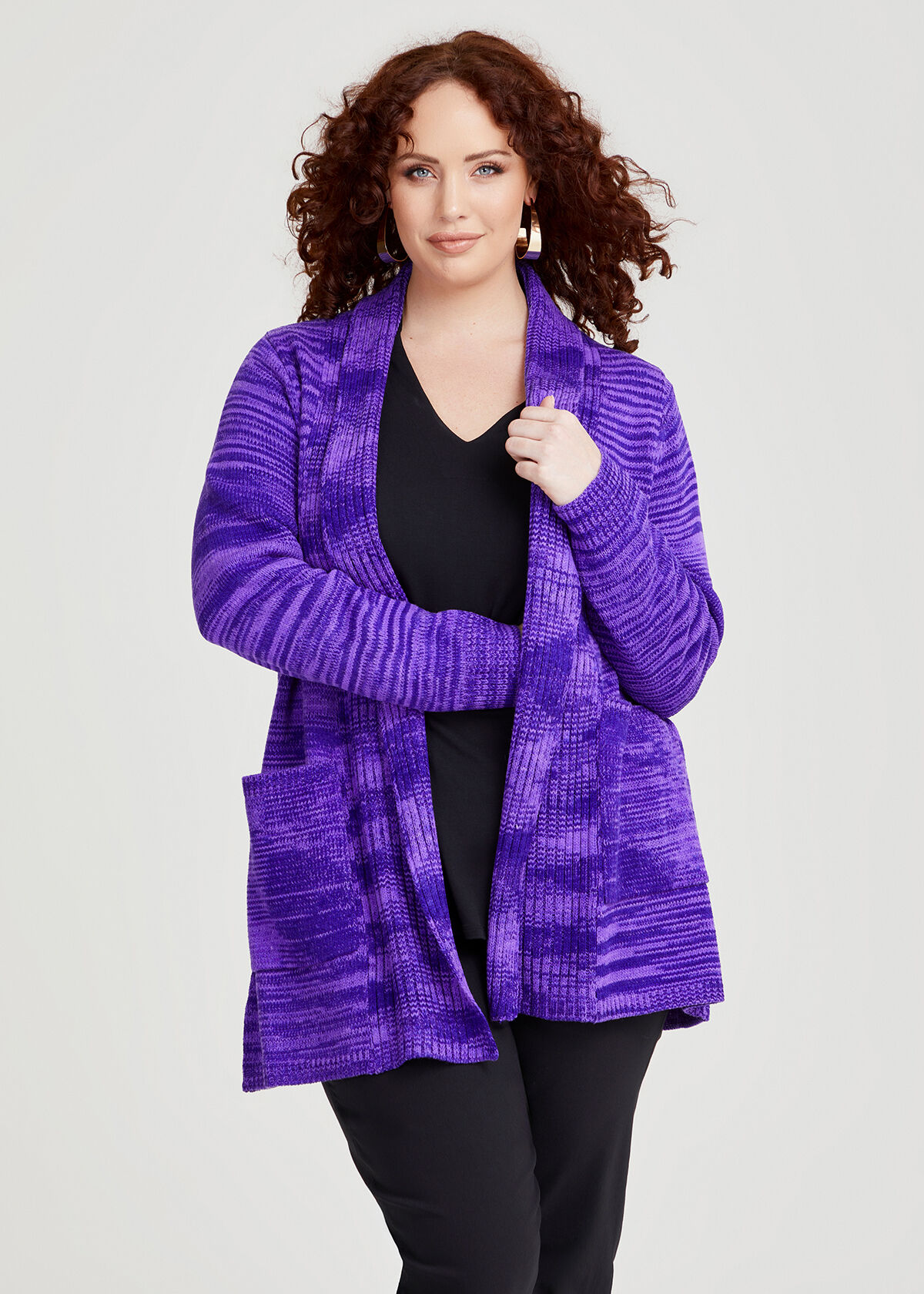 Shop Plus Size Melange Pocket Cardigan in Purple Taking Shape AU