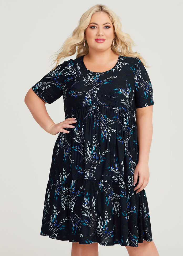 Drawstring Luna Print Dress, , hi-res