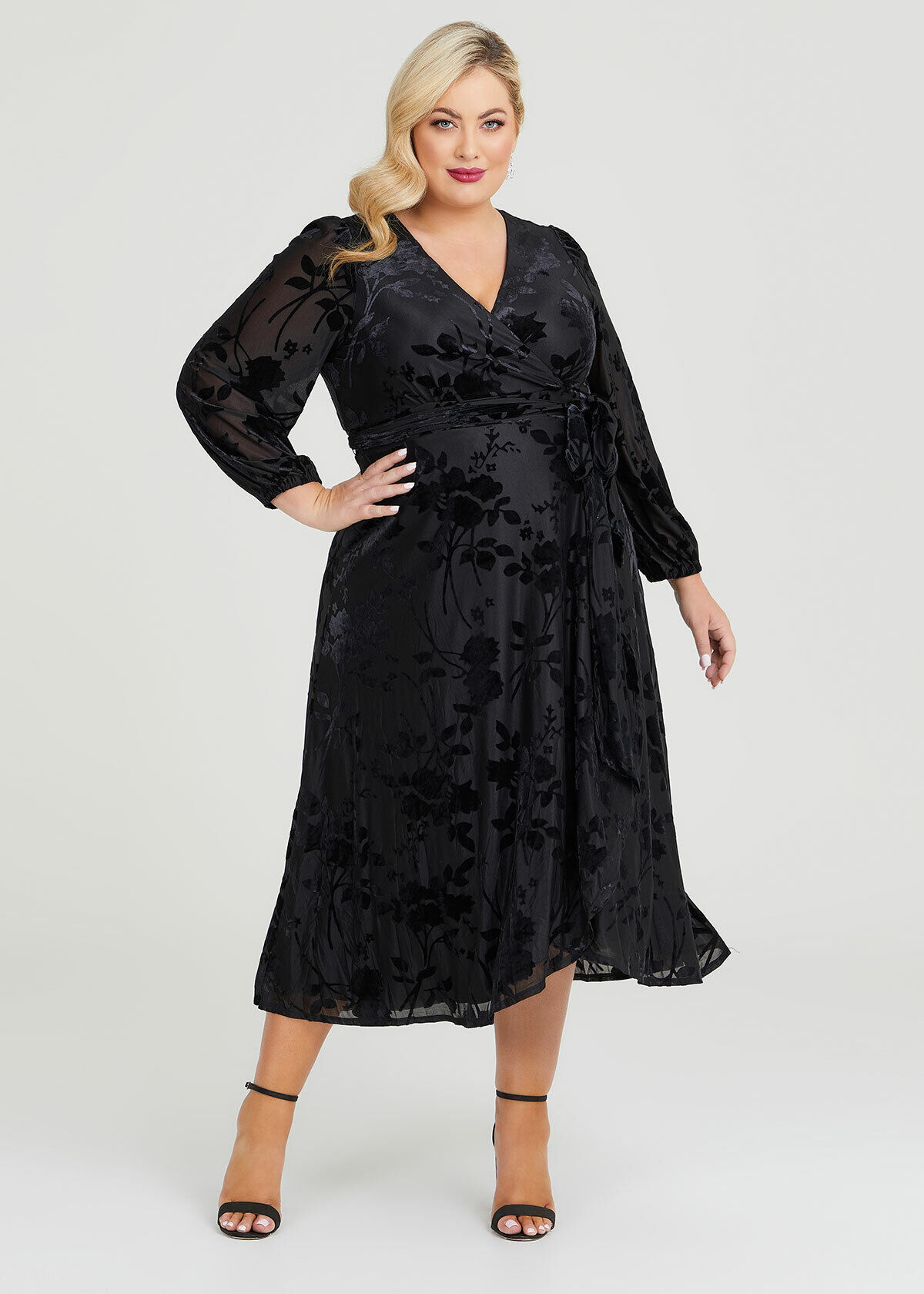 Shop Plus Size Devore Velvet Formal Dress in Black Taking Shape AU