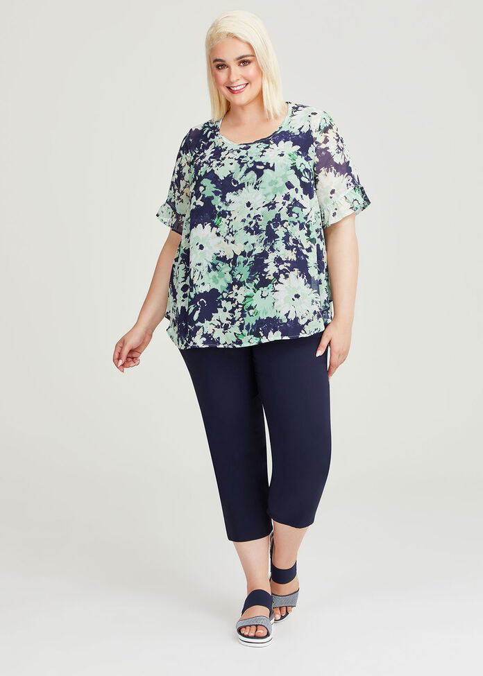 Lace Hem Bamboo Trapeze Crop Pant, , hi-res