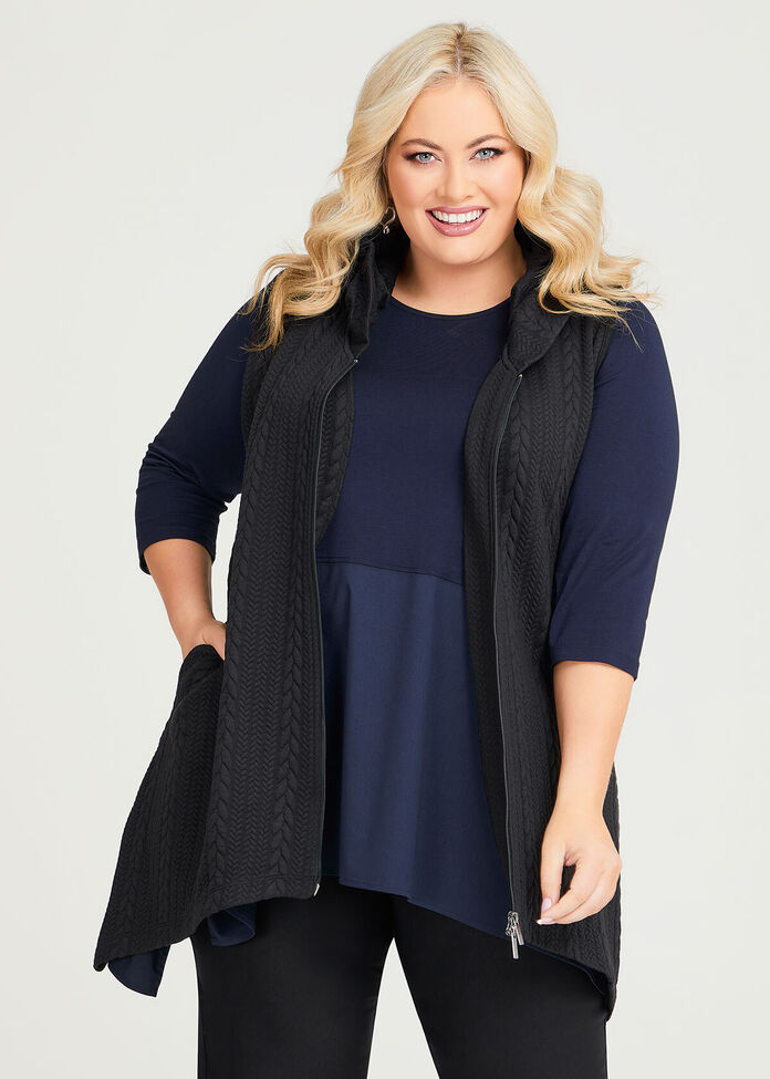 Shop Plus Size Zip Cable Quilt Vest in Black Taking Shape AU