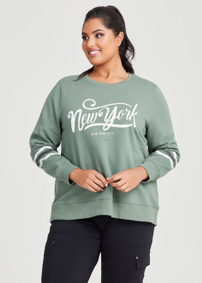 Shop Plus Size Cotton New York Sweatshirt, Green Taking Shape NZ