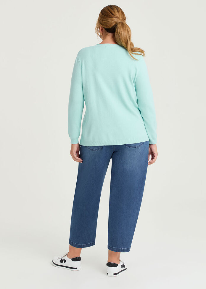 Curved Hem V-neck Jumper, , hi-res