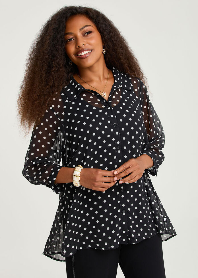 Chiffon Mini Spot Shirt, PRINT, hi-res