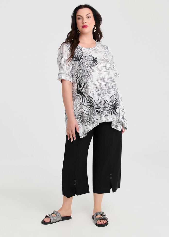Natural Slub Floral Check Top, , hi-res