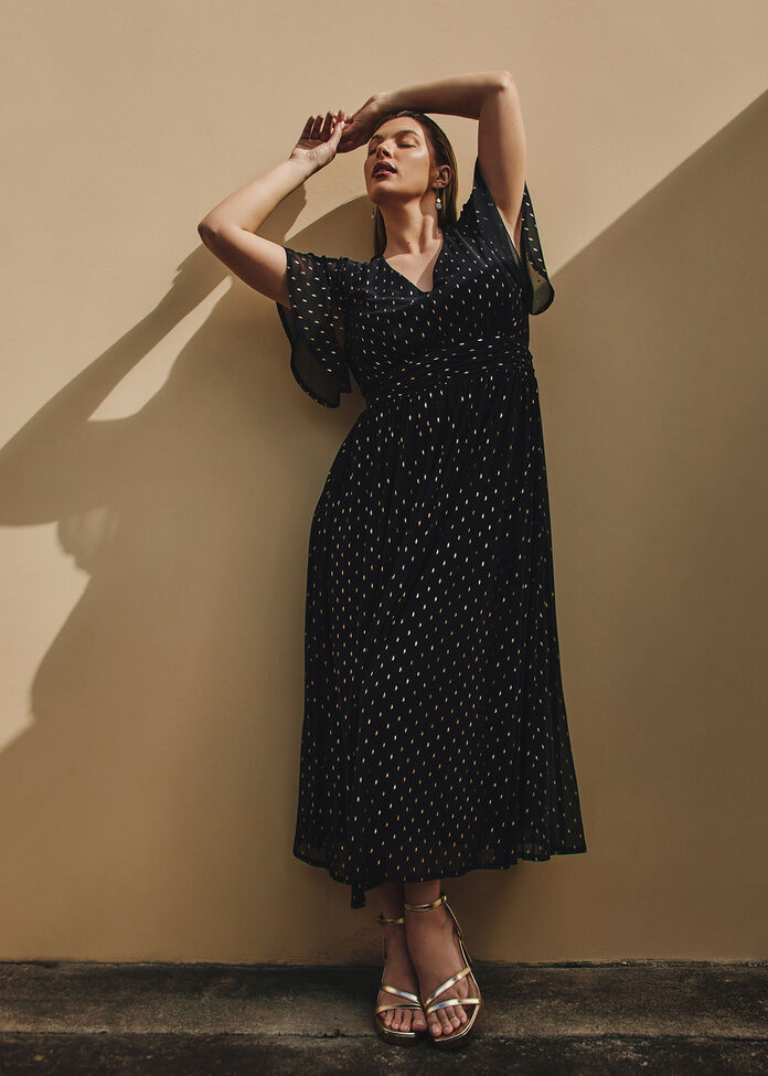 Gold Dash Mesh Cocktail Dress, , hi-res
