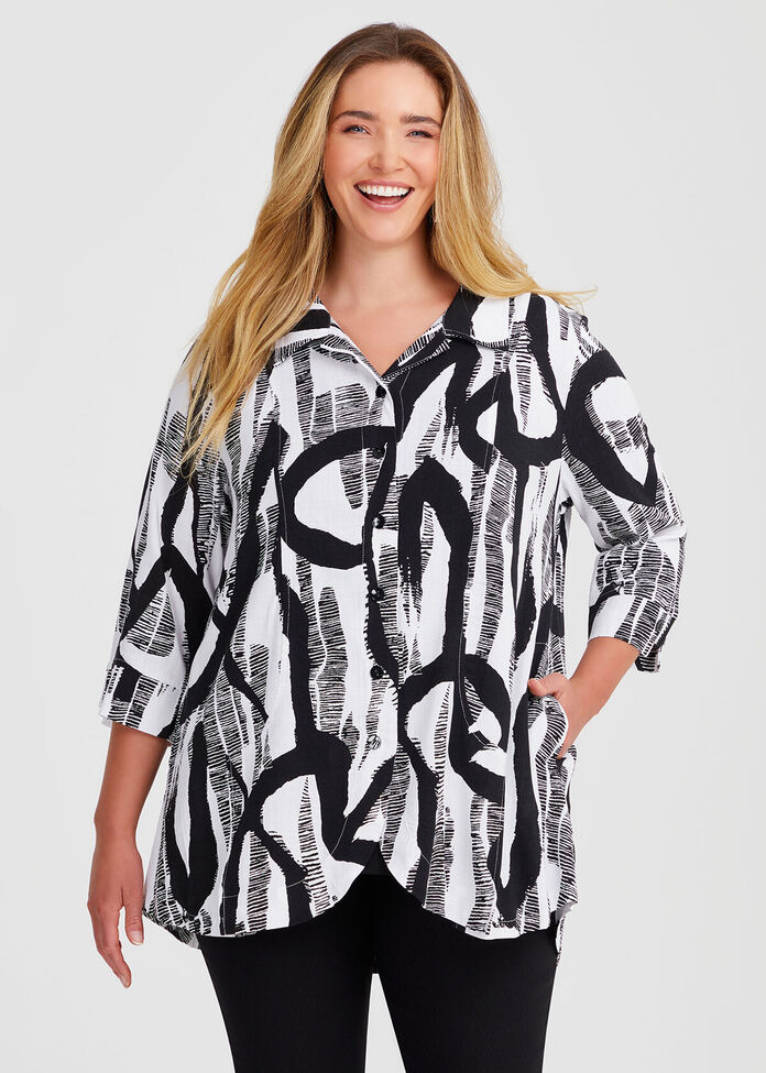 Plus Size Women's Black White Abstract Shirt Taking Shape AU