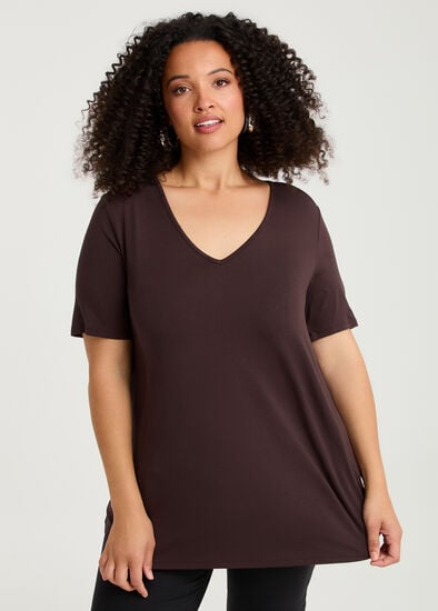 Plus Size  Bamboo Base V Neck Short Sleeve Top