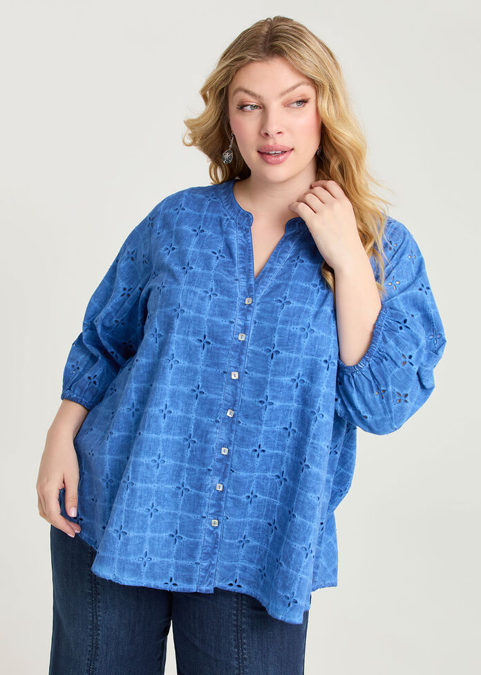 Cotton Floral Broderie Top, , hi-res