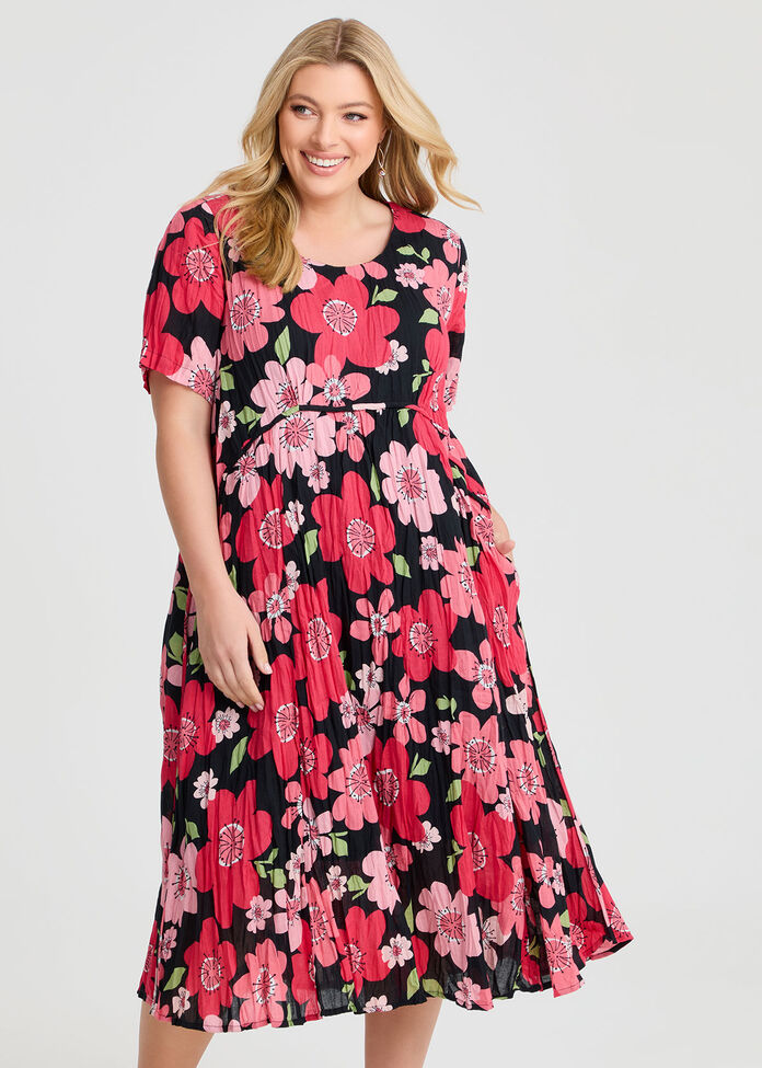 Cotton Gauze Favourite Dress, CORAL FLORAL PRINT, hi-res