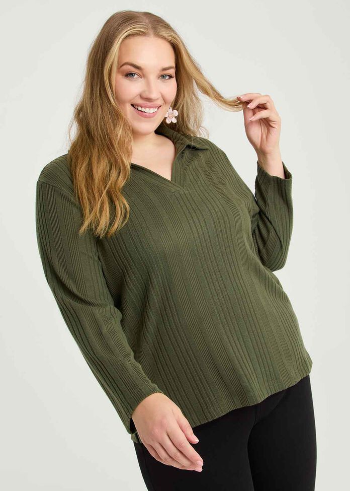 Cozy Rib Polo Top, , hi-res