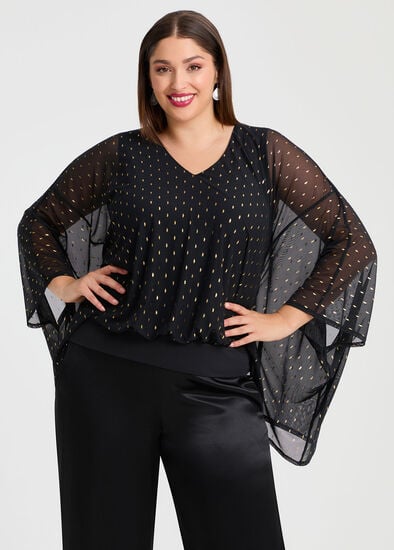 Plus Size Gold Dash Mesh Party Top