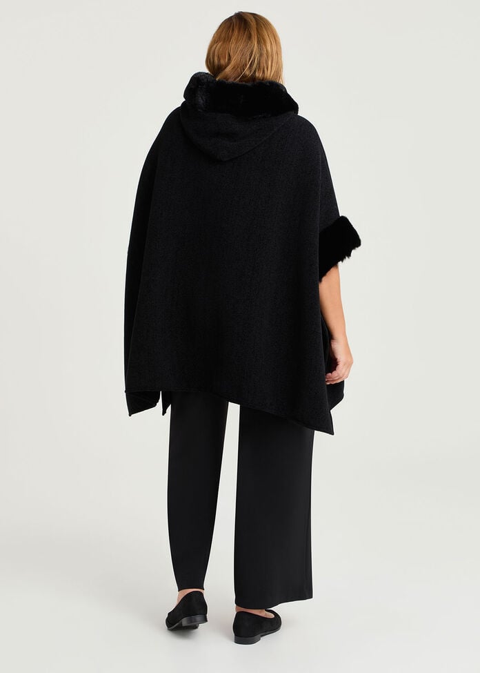 Hooded Fur Luxurious Cape, BLACK, hi-res