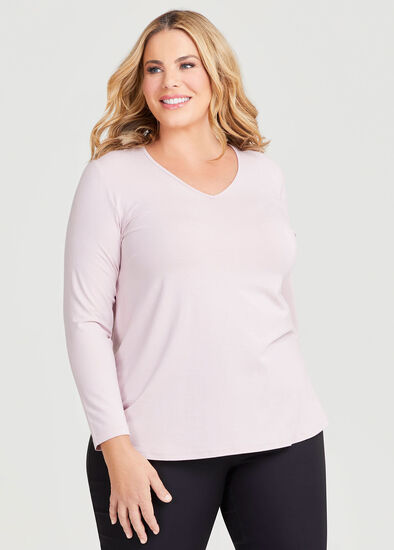 Plus Size Natural Everyday V-neck Long Sleeve Top