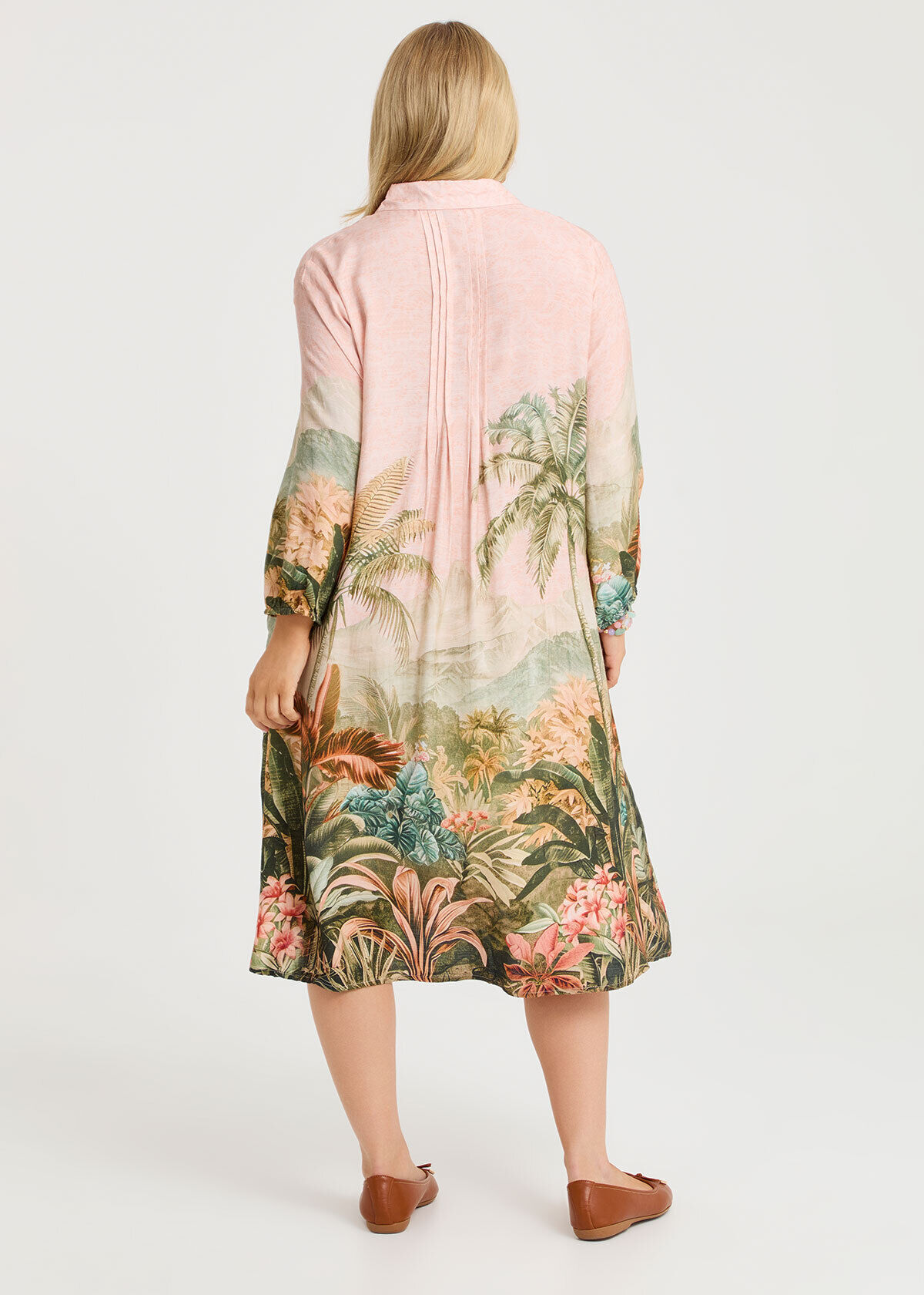 Shop Plus Size Pintuck Palm Natural Shirt Dress, Multi | Taking