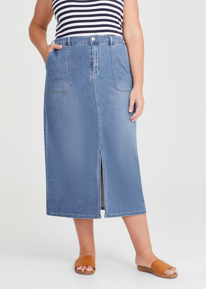 Cotton Maxi Denim Skirt, , hi-res