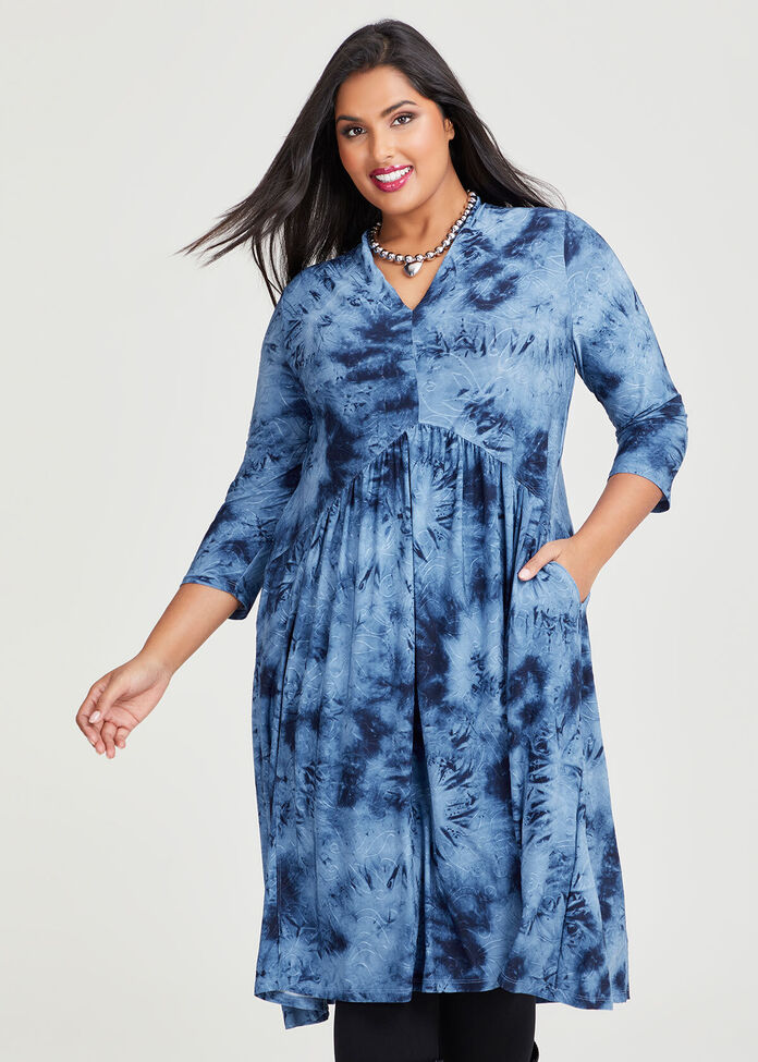 Jacquard Tie Dye V-neck Dress, , hi-res