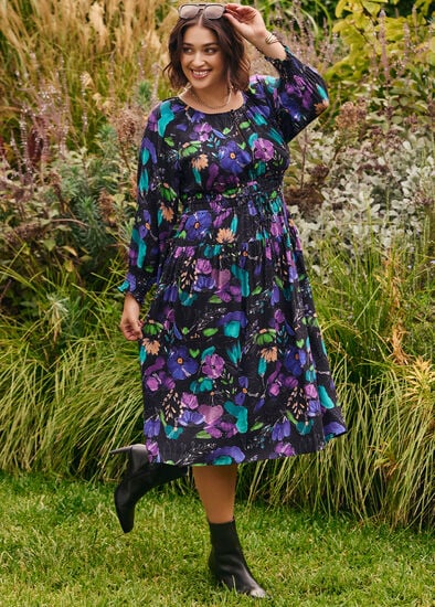Plus Size Natural Etched Floral Dress