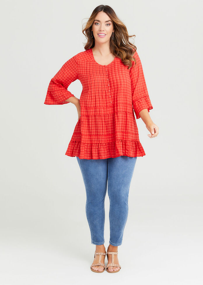 Shop Plus Size Sarah Gingham Button Tunic in Red | Taking Shape AU