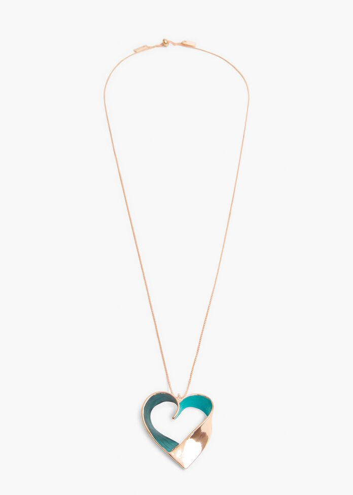 Big Heart Enamel Long Necklace, , hi-res