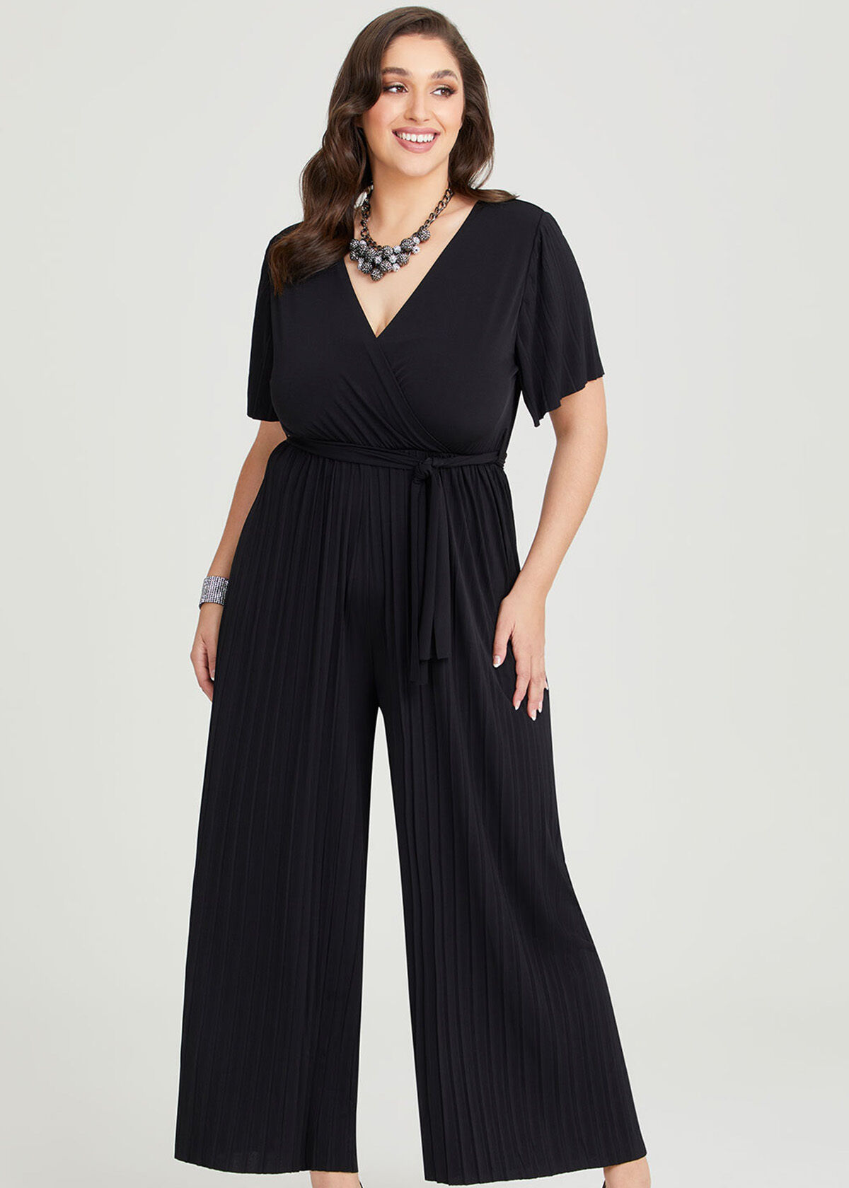 Plus size black wide leg jumpsuit hot sale