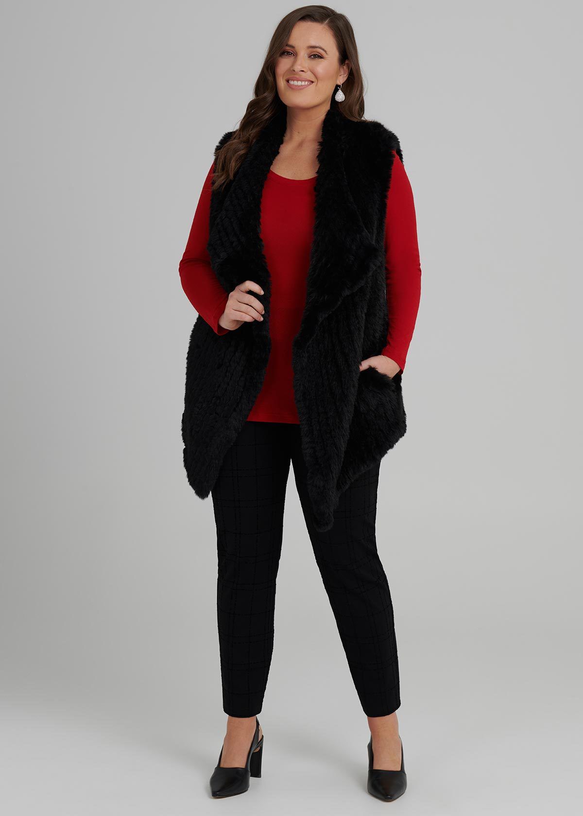Shop Plus Size Florence Faux Fur Vest in Black Sizes 12 30