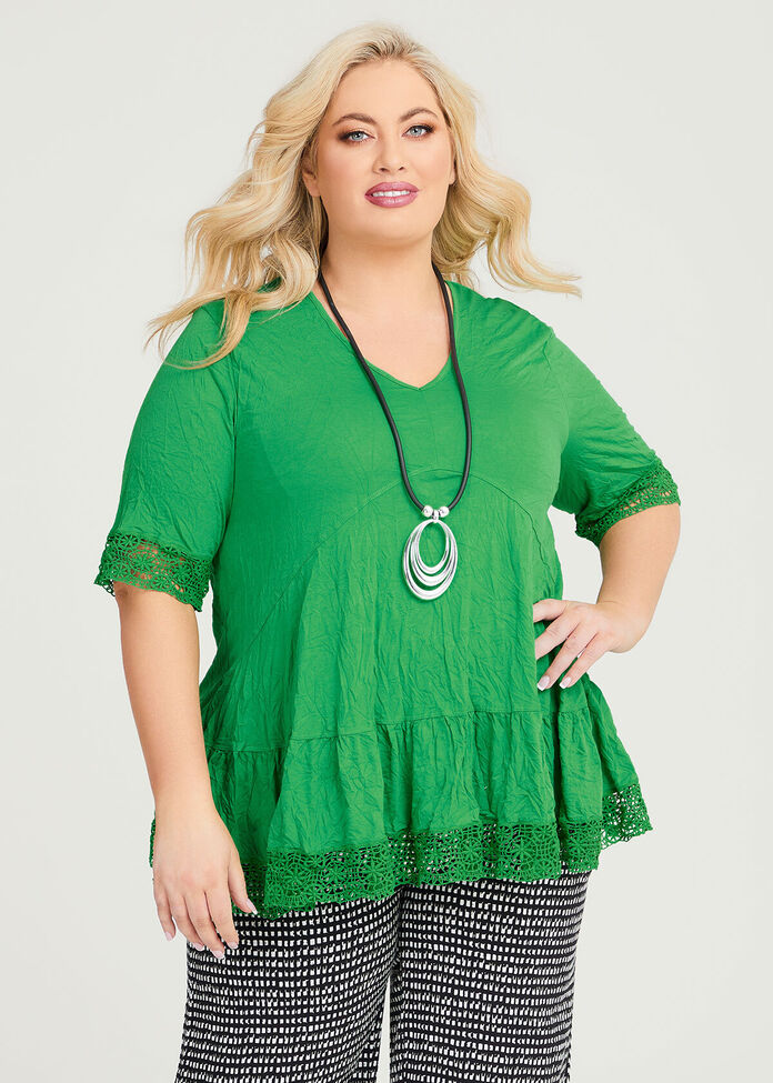 Shop Plus Size Ivy Bamboo & Lace Crush Top in Green | Sizes 12-30 ...